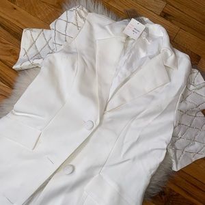 White Tuxedo Dress with rhinestones on sleeve
